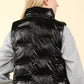 VERY J Metallic Star Shiny Metallic Zip Up Puffer Vest in Black