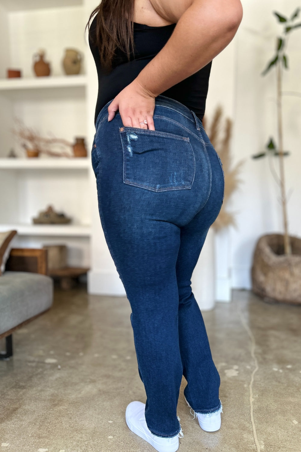 Judy Blue Nana High Waist Rigid Magic Heavy Destroy Straight Jeans