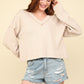 VERY J Knit Happens Exposed Seam V-Neck Ribbed Knit Top in Ecru