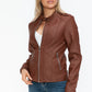 Snobbish Born To Ride PU Leather Biker Jacket with Side Zip Pockets in Brandy