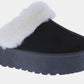 Weeboo Stepping In Cozy Thick Bottom Fur Trim Snow Slippers in Black