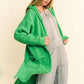Davi & Dani Warm Me Up Side Slit Button Up Hooded Cardigan in Green