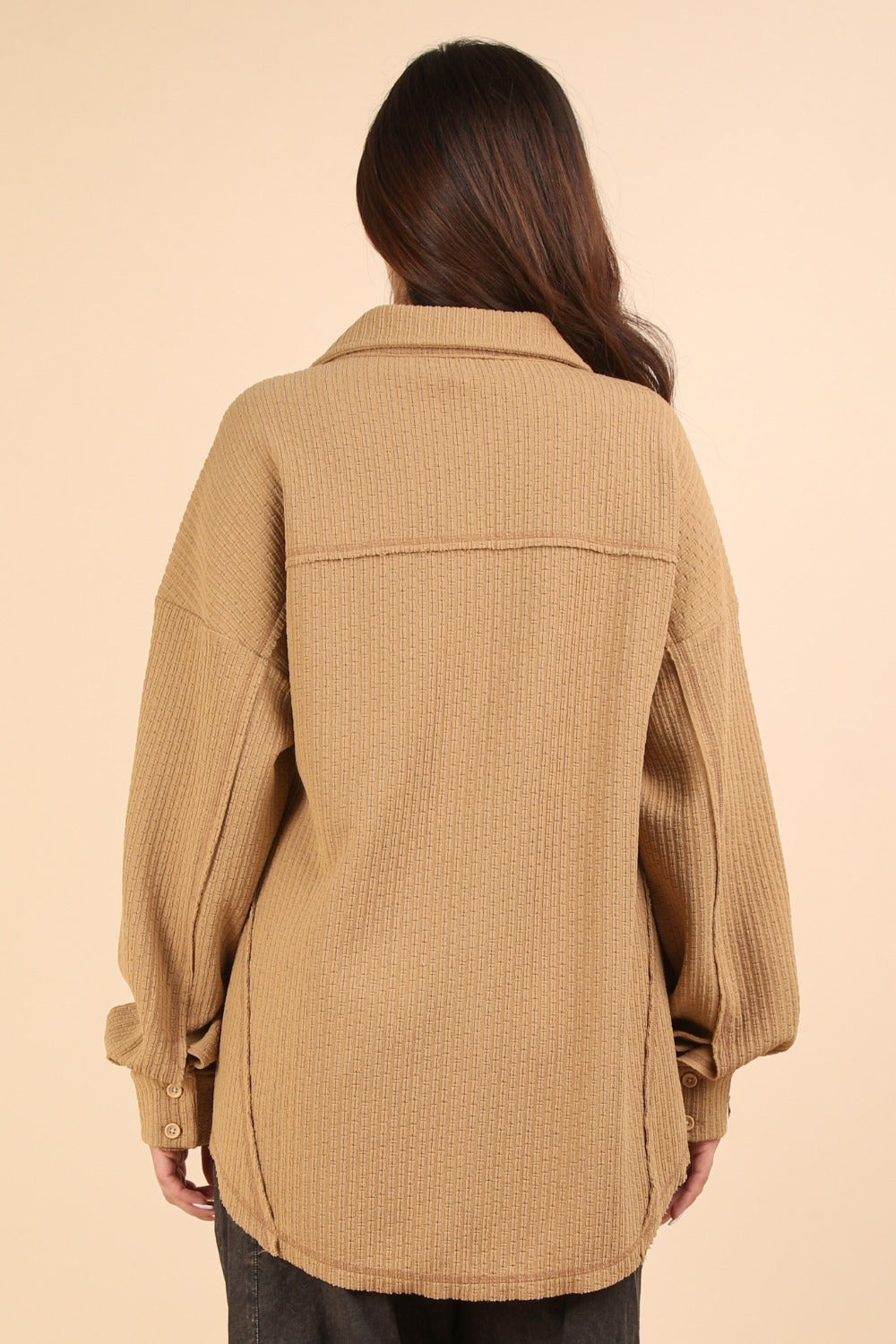 VERY J I'm Covered Button Down Textured Knit Shacket in Mocha