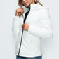 How Dare U Embrace The Chill Pocketed Zip Up Puffer Jacket with Removable Hood in White