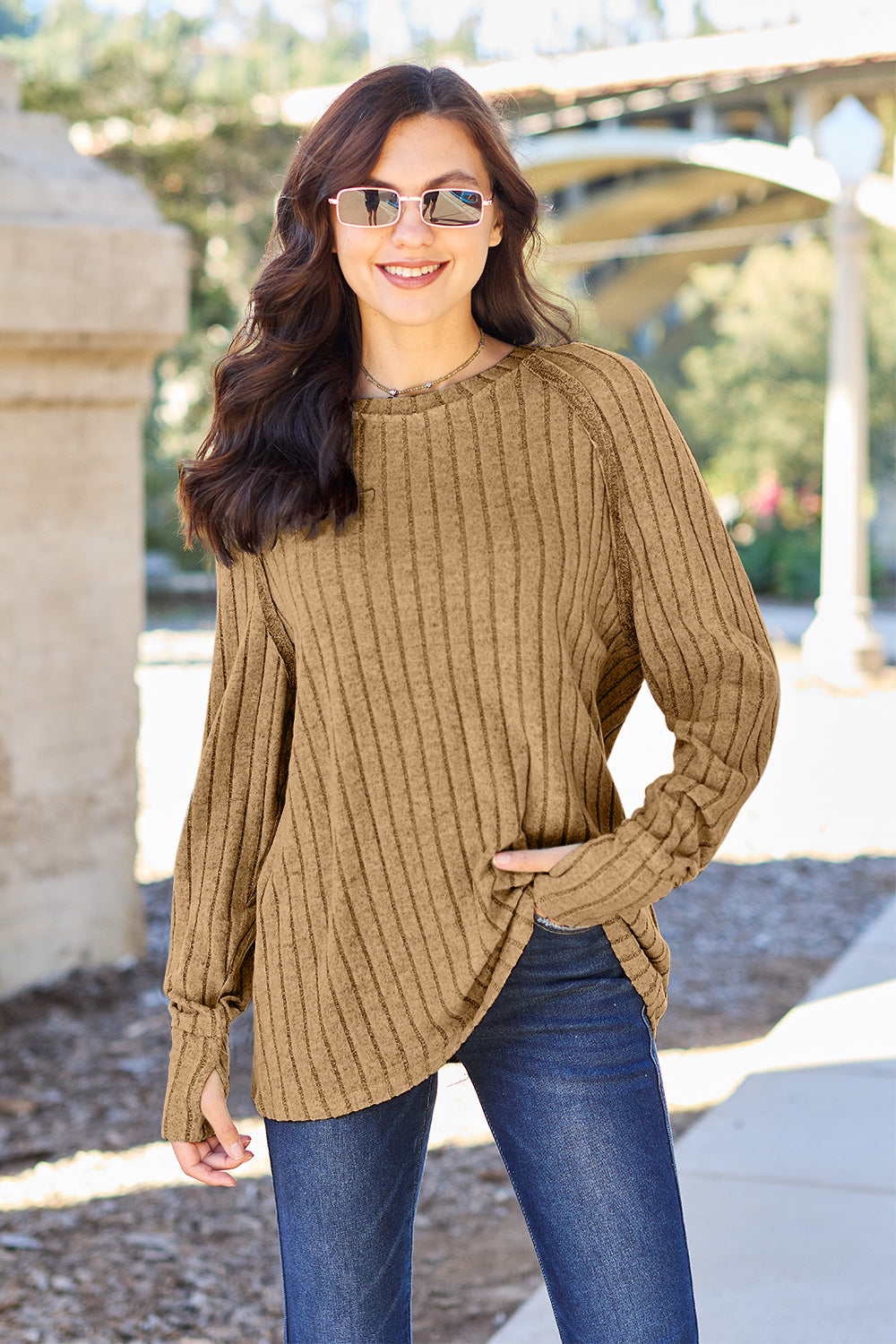 Basic Bae Ready to Slay Ribbed Round Neck Long Sleeve Knit Top