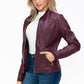YMI Fuzzy Feels Faux Layered Double-Zipper Jacket with Fuzzy Hood in Wine