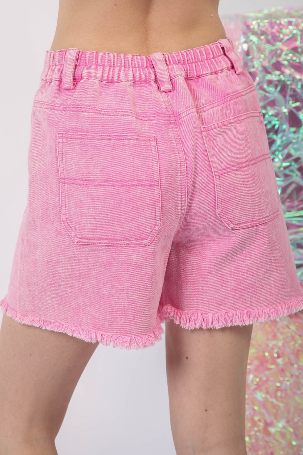 VERY J Oakley Washed Raw Hem Denim Shorts