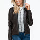 YMI Fuzzy Feels Faux Layered Double-Zipper Jacket with Fuzzy Hood in Chocolate