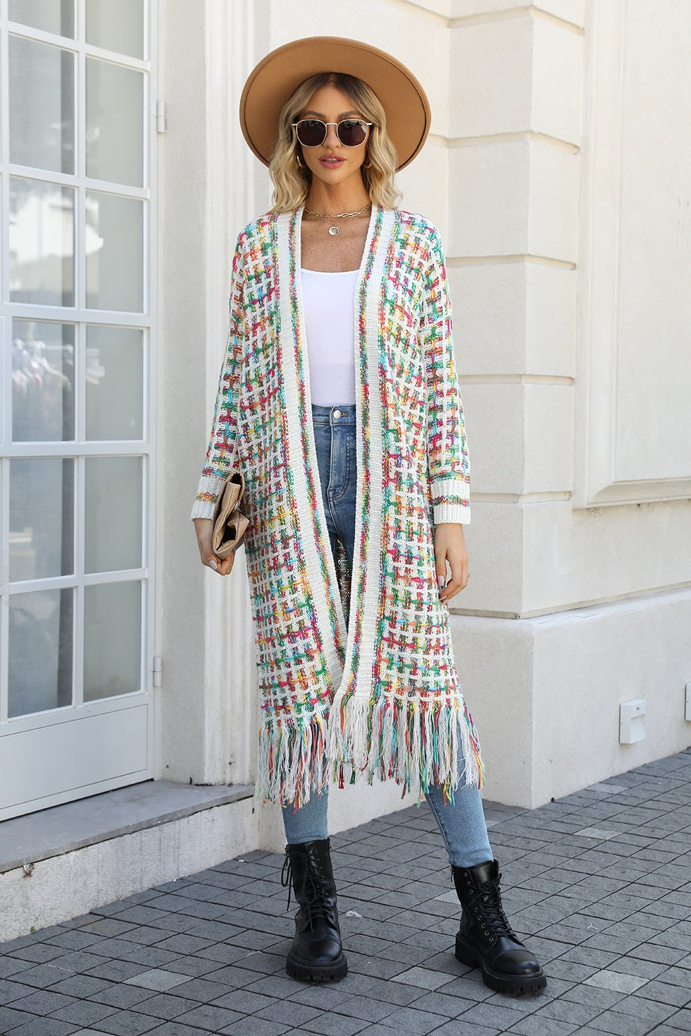 Angel Wings My Shaded Sunshine Multicolored Open Front Fringe Hem Cardigan