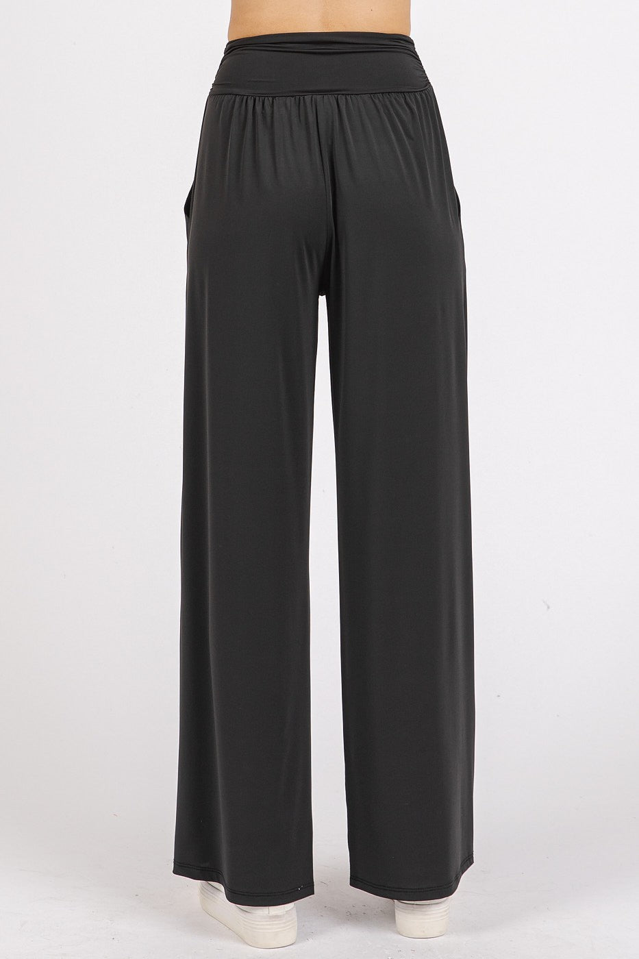 Mittoshop Living for the Flow Stretch Banded Waist Wide Leg Pants with Pockets in Black