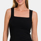 Zenana Chic Happens Square Neck Cropped Tank in Black