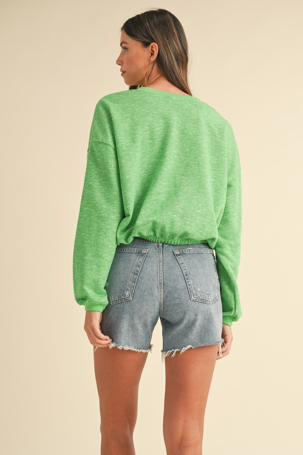 Mable Vintage in Malibu Letter Embroidery Crop Sweatshirt in Apple Green