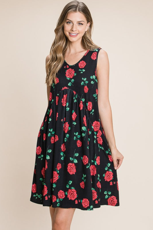 BOMBOM Give Me Roses Floral Ruched Tank Dress