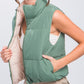 Love Tree Two Faced Zip Up Cropped Contrast Reversible Vest in Olive