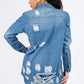 American Bazi Center Stage Distressed Button Down Denim Shirt Jacket