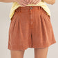 HYFVE Brunch Date High Waist Pleated Linen Shorts in Baked Clay