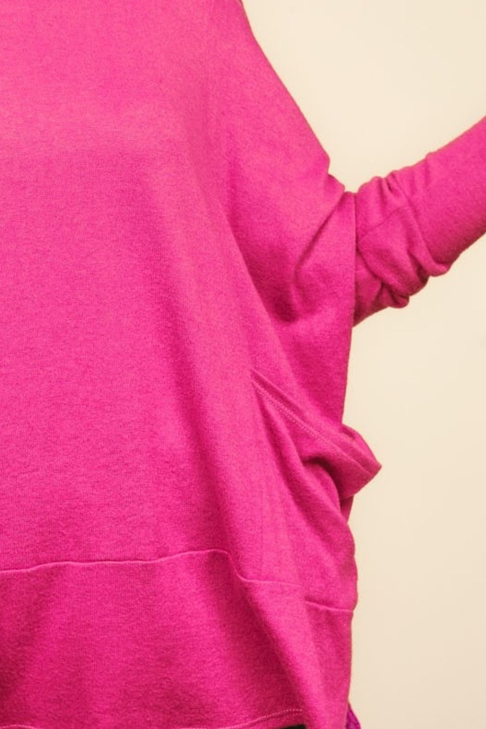 Haptics Fun and Free Dolman Long Sleeve Oversized Knit Top with Pockets in Fuchsia