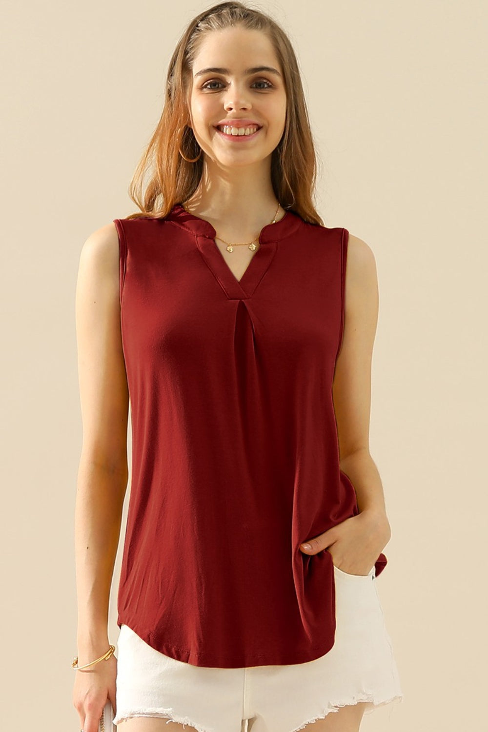 Ninexis Backyard Lights Notched Neck Sleeveless Top