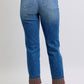 Judy Blue Julia Plaid Print Cuff Straight Leg Jeans with Pockets