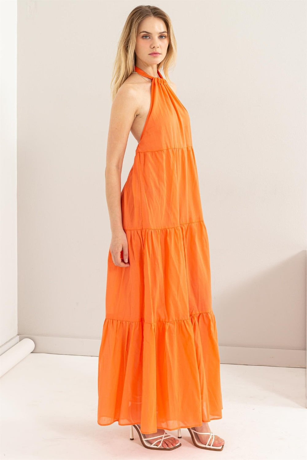 HYFVE Perfect Paradise Halter Neck Cover Up Maxi Dress in Orange