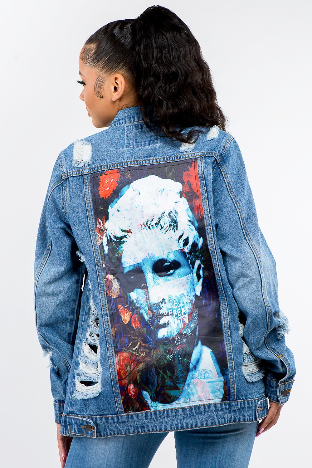 American Bazi Wearing My Emotions Button Up Distressed Denim Jacket in Blue