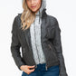 YMI Fuzzy Feels Faux Layered Double-Zipper Jacket with Fuzzy Hood in Charcoal