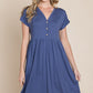 BOMBOM Steal The Blues V-Neck Short Sleeve Dress
