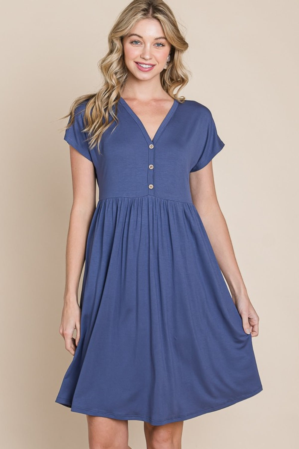 BOMBOM Steal The Blues V-Neck Short Sleeve Dress