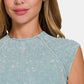 Zenana Back At It Again Ribbed Round Neck Cropped Top in Blue Grey