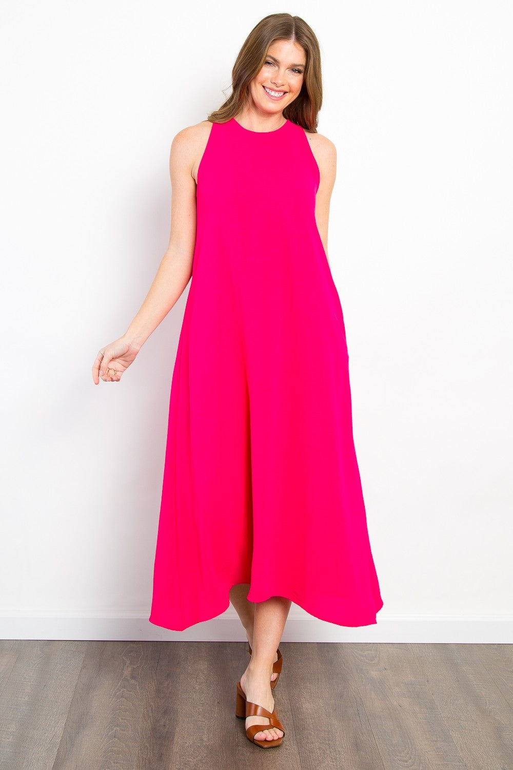 Be Stage Hello Darling Midi Tank Dress with Pockets in Fuchsia