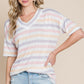 BOMBOM A Bright Start Striped V-Neck Short Sleeve T-Shirt