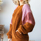 Culture Code A Vintage Year Color Block Faux Fur Raglan Sleeve Sweatshirt in Brown