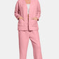 Zenana Quilted Comfort Button Up Long Sleeve Top and Pants Lounge Set in Dusty Pink