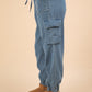 VERY J Good Vibes Washed Drawstring Jogger Cargo Jeans in Indigo