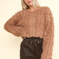 VERY J Feeling Fuzzy and Fabulous Shaggy Yarn Knit Zip Up Jacket in Mocha