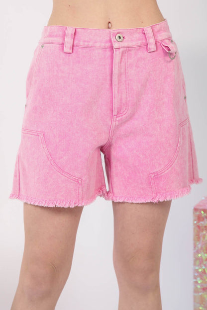 VERY J Oakley Washed Raw Hem Denim Shorts