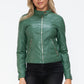 Snobbish Embrace The Day Faux Leather Zip Up Drawstring Hooded Jacket in Sage