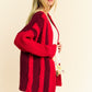 Davi & Dani Festive and Cozy Cable-Knit Color Block Open Front Cardigan