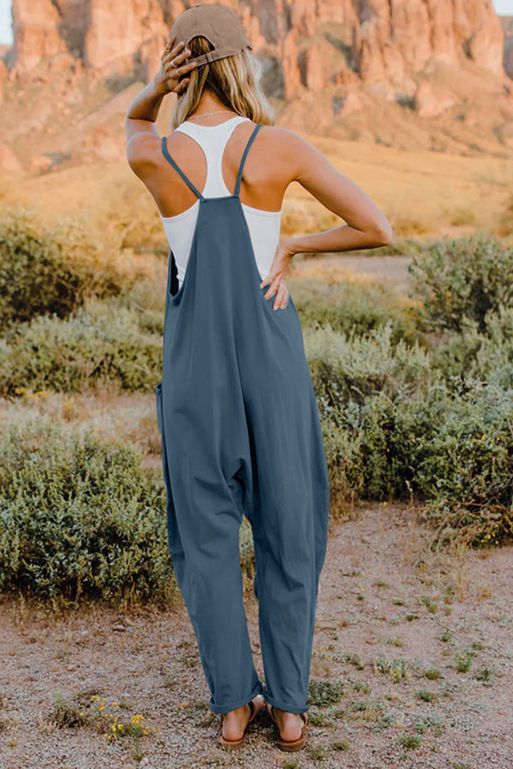 Double Take The Hot Shots V-Neck Sleeveless Jumpsuit with Pockets