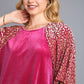 Umgee A Pop of Leopard Balloon Sleeve Velvet Top in Raspberry