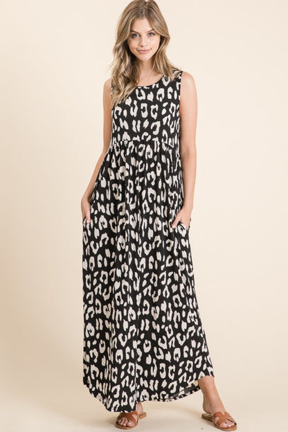 BOMBOM Wild Livin' Leopard Maxi Dress with Pockets