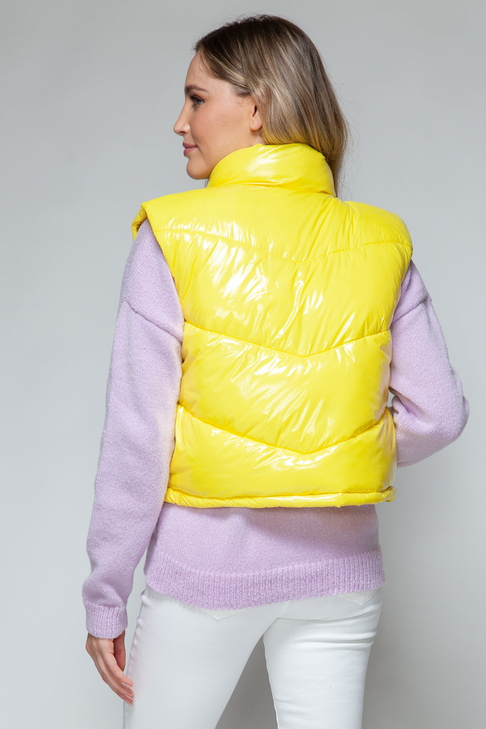Snobbish A Quilted Touch Zip Up Turtleneck Shiny Quilted Vest in Yellow
