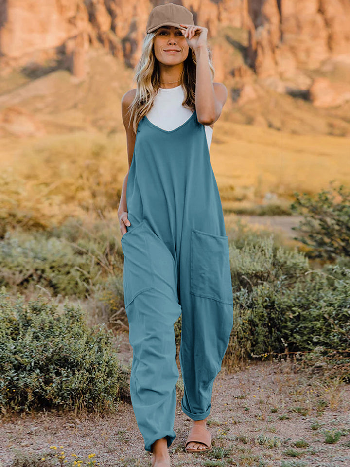 Double Take The Hot Shots V-Neck Sleeveless Jumpsuit with Pockets