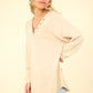 VERY J Here There And Everywhere Washed V-Neck Exposed Seam Knit Top in Beige