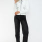 Snobbish Embrace The Day Faux Leather Zip Up Drawstring Hooded Jacket in White