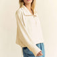Davi & Dani Good Vibes Only Drawstring Hem Half Zip Raglan Sleeve Sweatshirt in Ivory