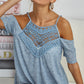 BiBi Playful Mindset Front Crochet Lace Adjustable Strap Top in Vintage Denim