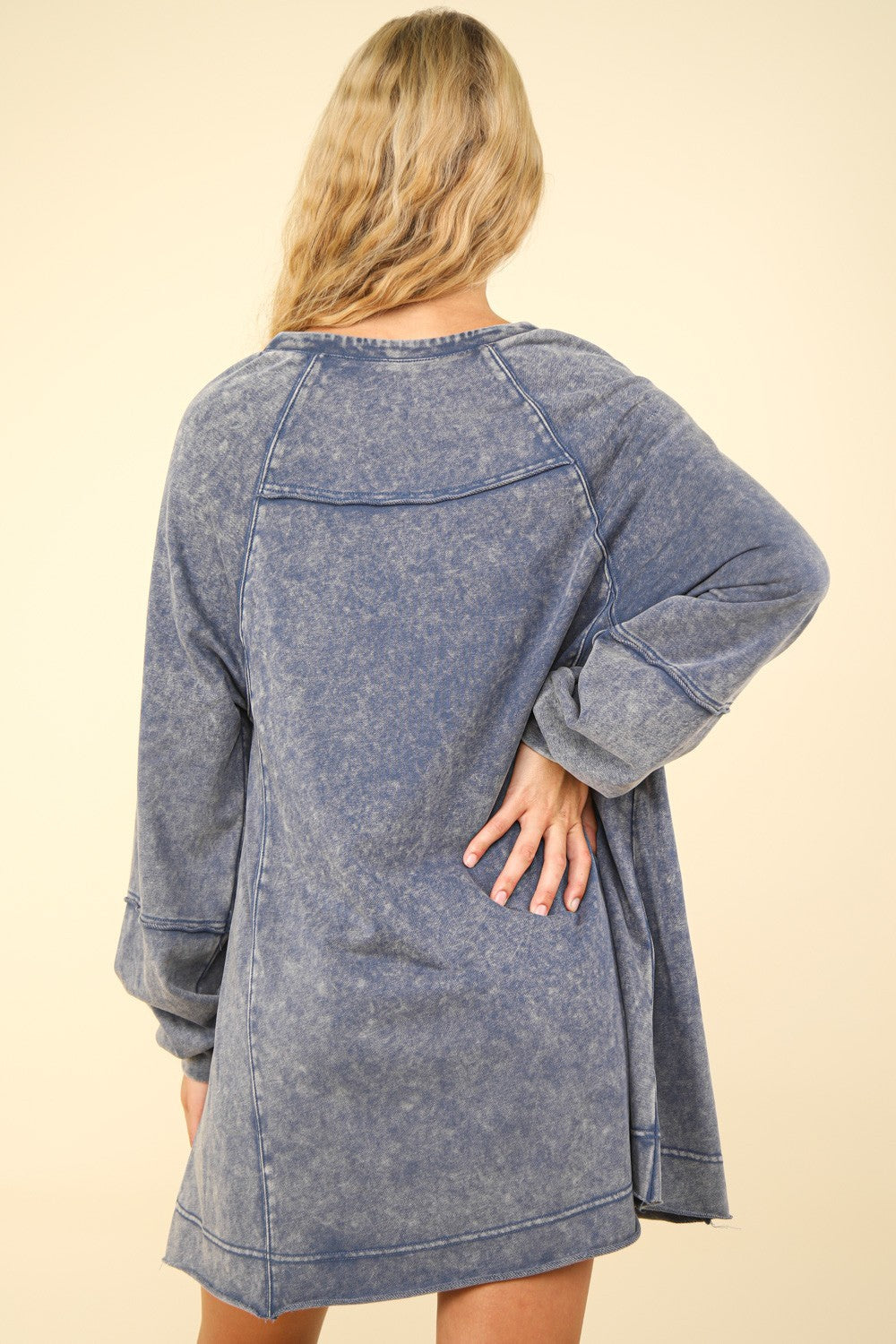 VERY J Oversized Memories Mineral Washed Oversized A-Line Mini Dress in Denim