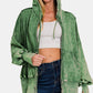 Zenana My Go To French Terry Acid Washed Zip-Up Hoodie with Pockets in Dark Green