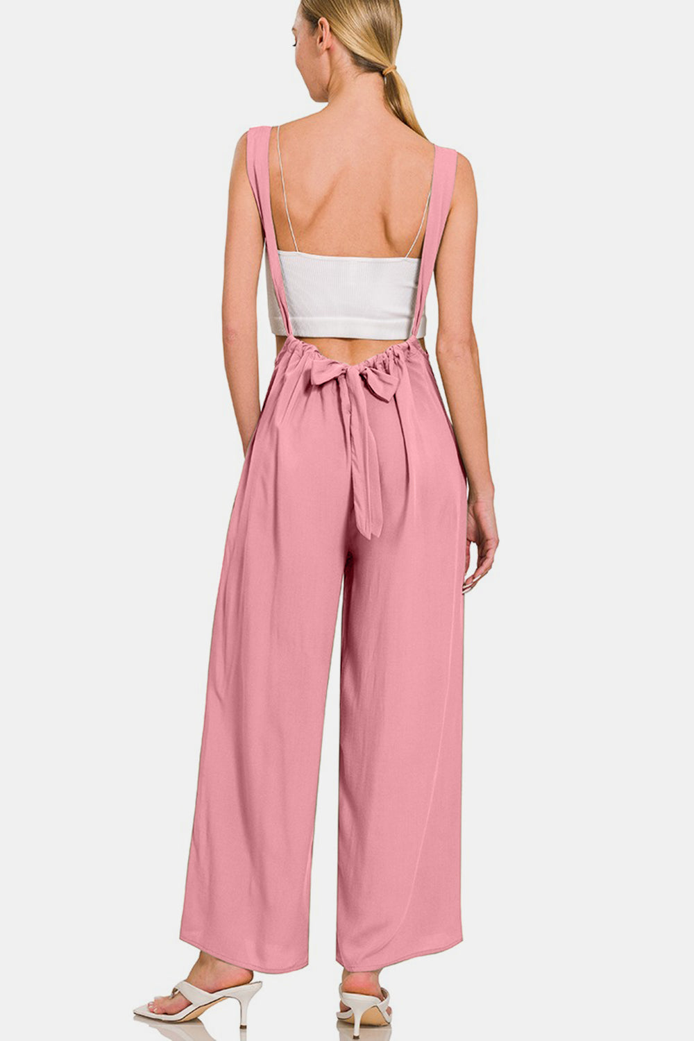 Zenana My Vibe Pocketed Wide Strap Wide Leg Overalls in Light Rose